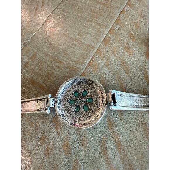 Native American Navajo Bracelet Silver Tone Turquoise 7" Cuff Round Center 1" - Picture 5 of 5